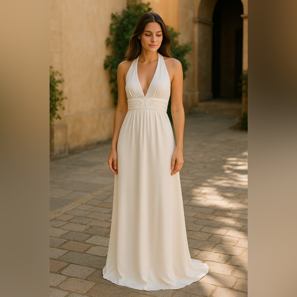 Max & Cleo Cream Pleated Halter Sundress